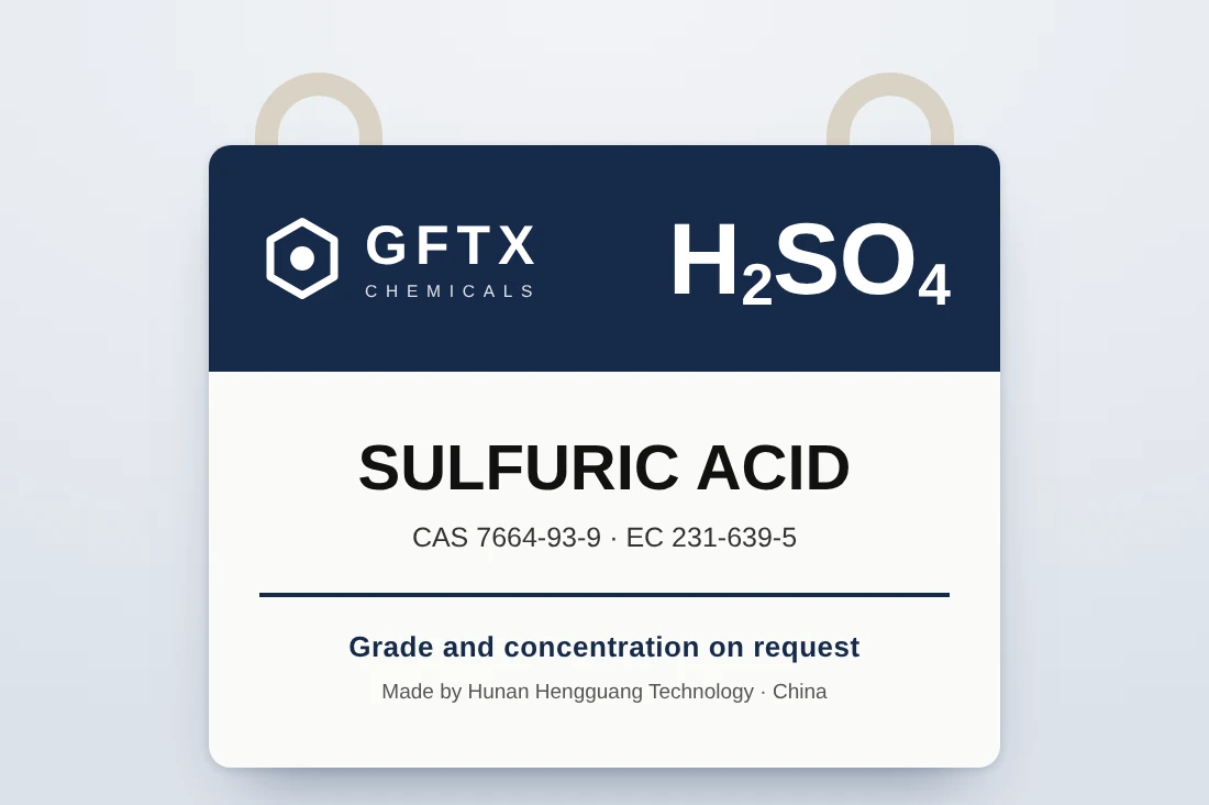 Label asam sulfat GFTx Chemicals: H₂SO₄, CAS 7664-93-9